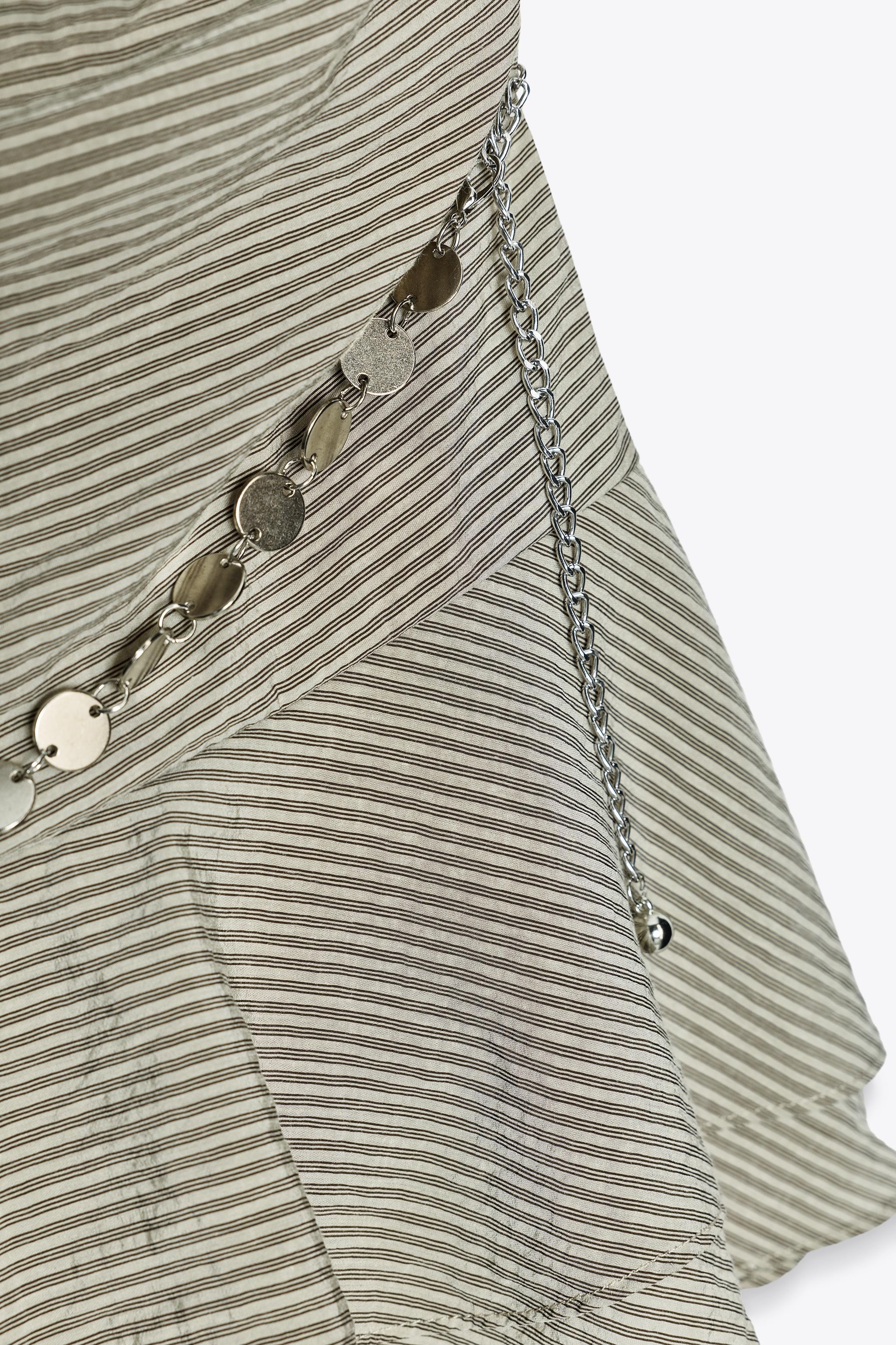 ストライプベルト付きホルターネックミニワンピース - ベージュ