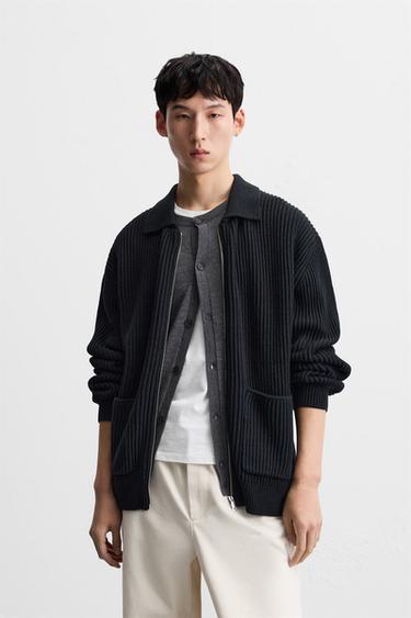 PEARL KNIT ZIP-UP CARDIGAN - Black by Zara