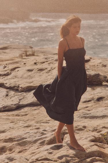 FLOWING MIDI DRESS WITH ELASTICATED DETAIL - Black by Zara - Image 0