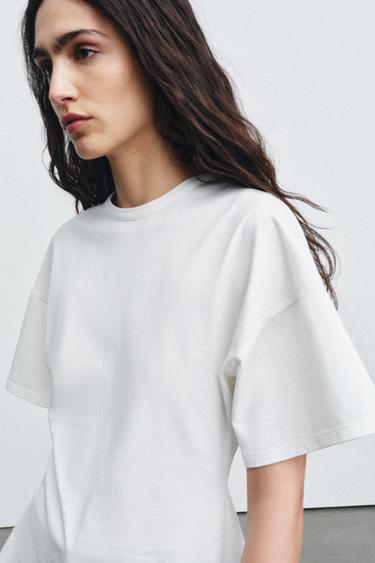 T-SHIRT HEAVY COTTON DENTELLE - Blanc cassé de Zara - Image 1