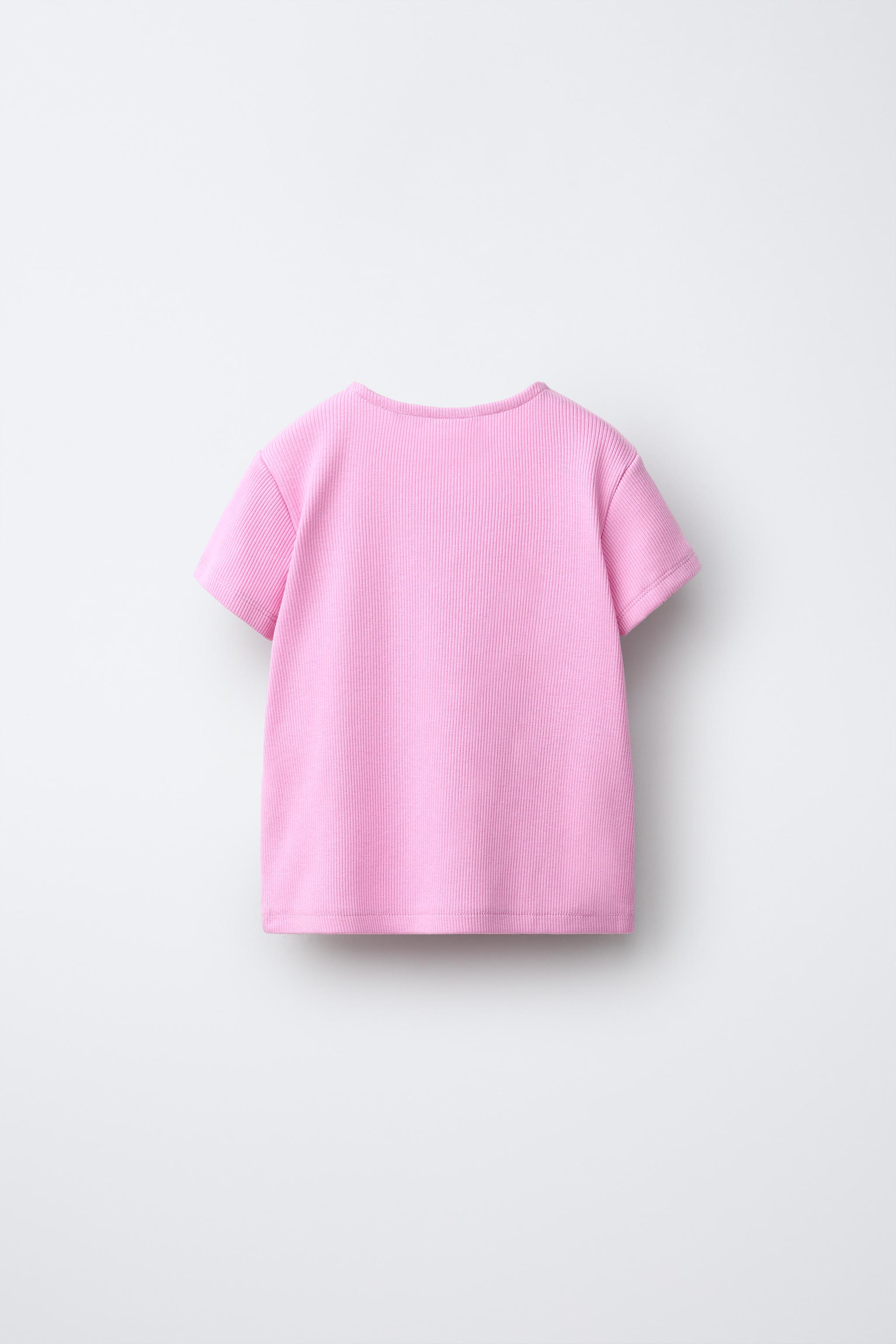 RIBBED T-SHIRT WITH BOWS — Mid-pink