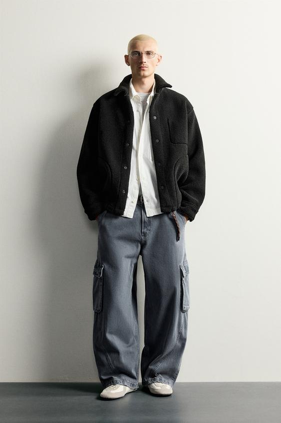 FAUX SHEARLING OVERSHIRT WITH POCKETS - Black by Zara - Image 0