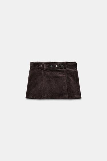 FALDA PANTALÓN PANA CINTURÓN - Berenjena oscuro de Zara - Imagen 0