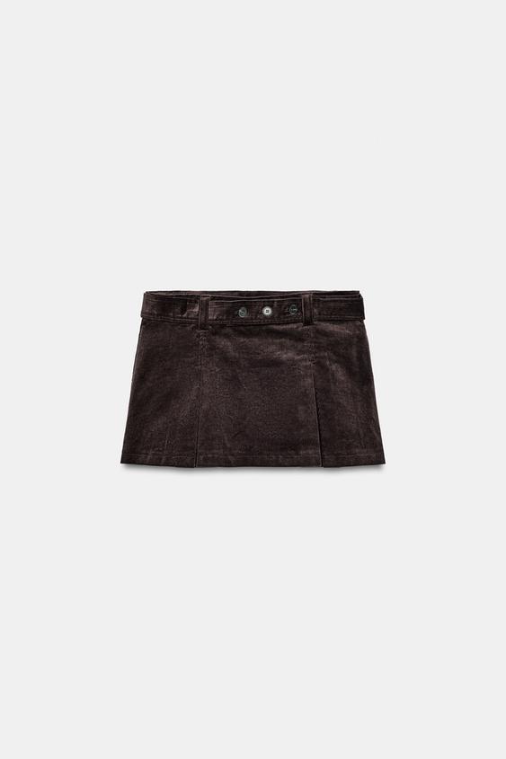 FALDA PANTALÓN PANA CINTURÓN - Berenjena oscuro de Zara - Imagen 0