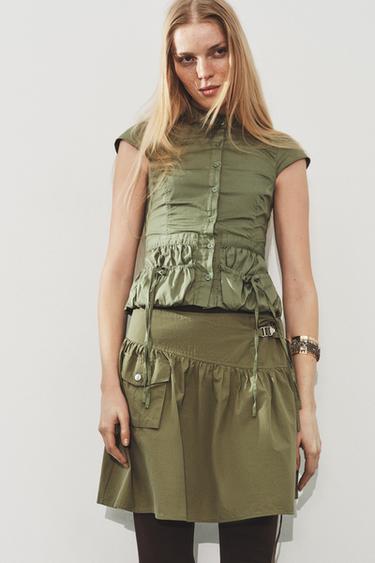GABARDINE TOP WITH POCKETS - Khaki by Zara