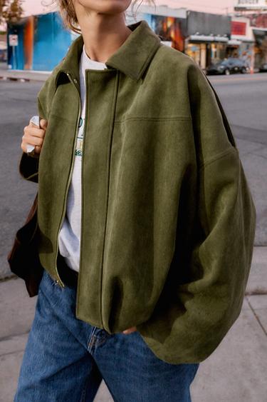 JAQUETA BOMBER EFECTE D'ANT - caqui mitjà de Zara