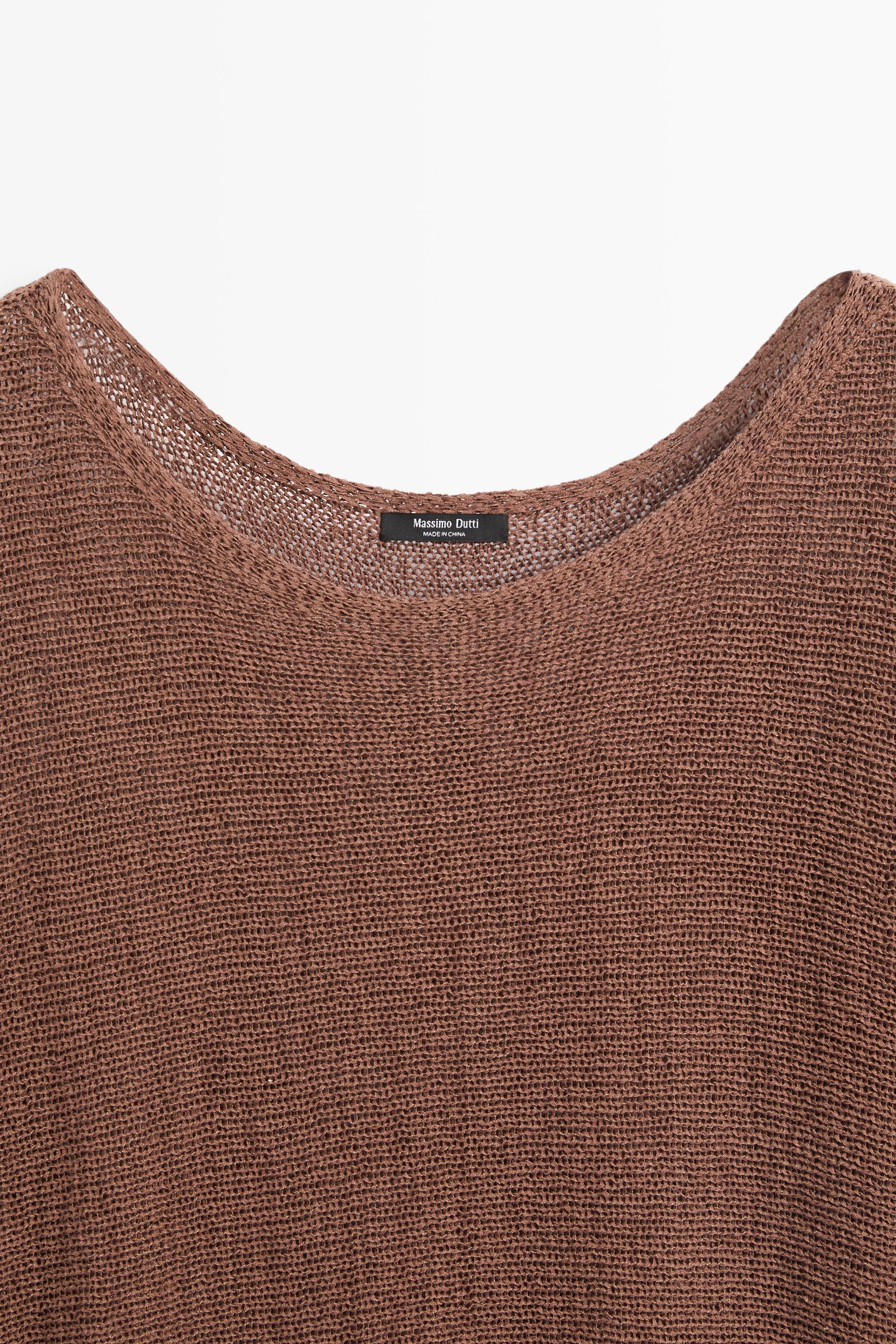 Cotton blend knit sweater with belt