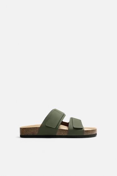 Zara DOUBLE STRAP RUBBERIZED SANDALS - Green