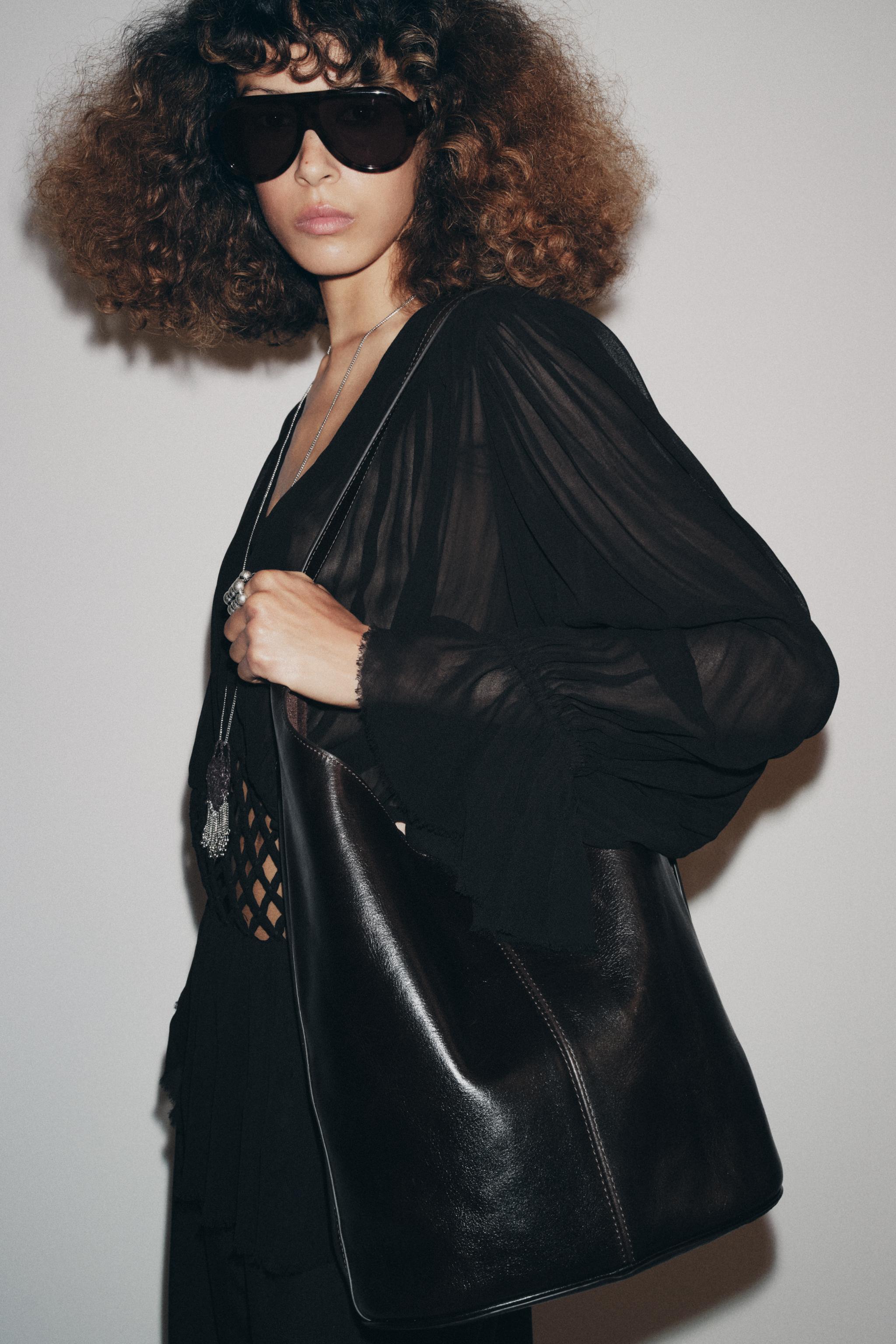 ASYMMETRIC LEATHER BUCKET BAG - Black | ZARA South Africa