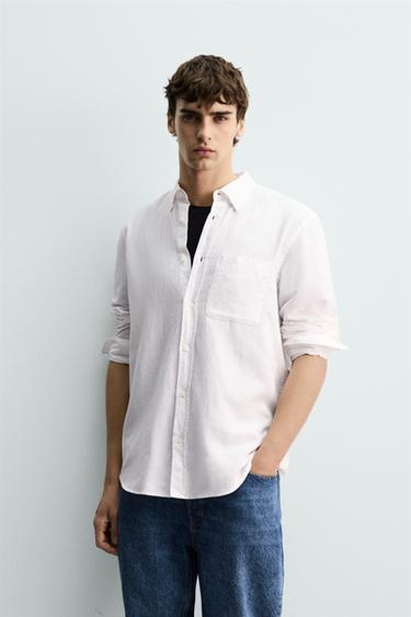 REGULAR FIT LINEN-COTTON SHIRT - White by Zara