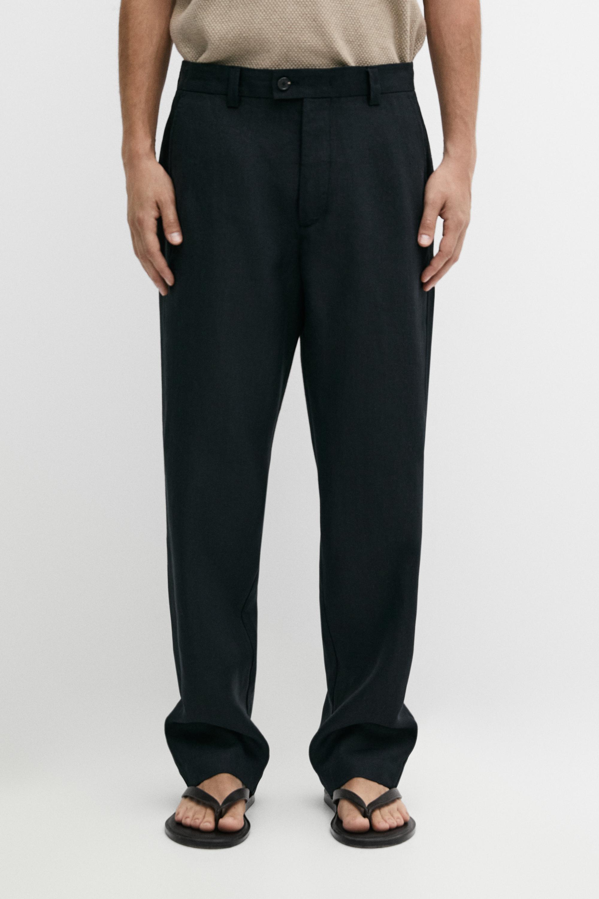 Straight-leg linen pants — Blue