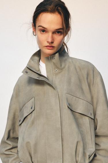 VESTE EN CUIR DE DAIM ZW COLLECTION LIMITED EDITION - Gris perle de Zara