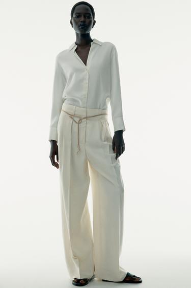 CAMISA SATINADA CON VISCOSA ZW COLLECTION - Crudo de Zara - Imagen 0