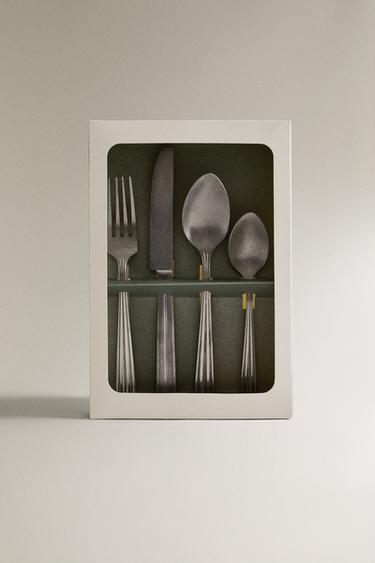 4-PIECE VINTAGE STEEL CUTLERY SET - Aged silver by Zara - Image 4