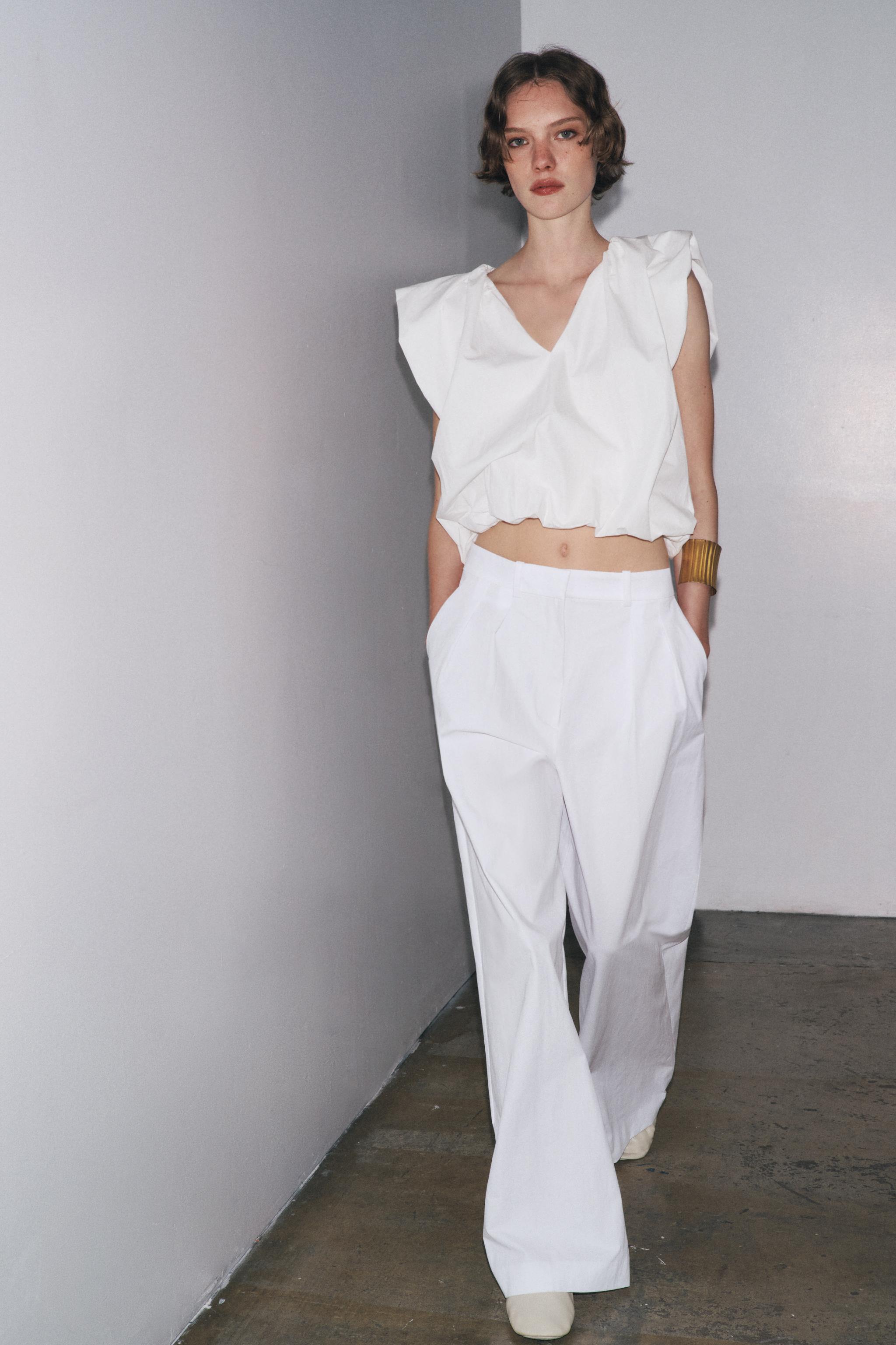 ZW COLLECTION BALLOON POPLIN TOP - White | ZARA United States