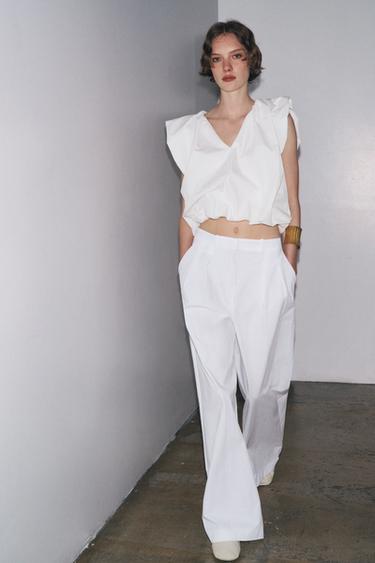 TOP ABULLONADO POPELÍN ZW COLLECTION - Blanco de Zara