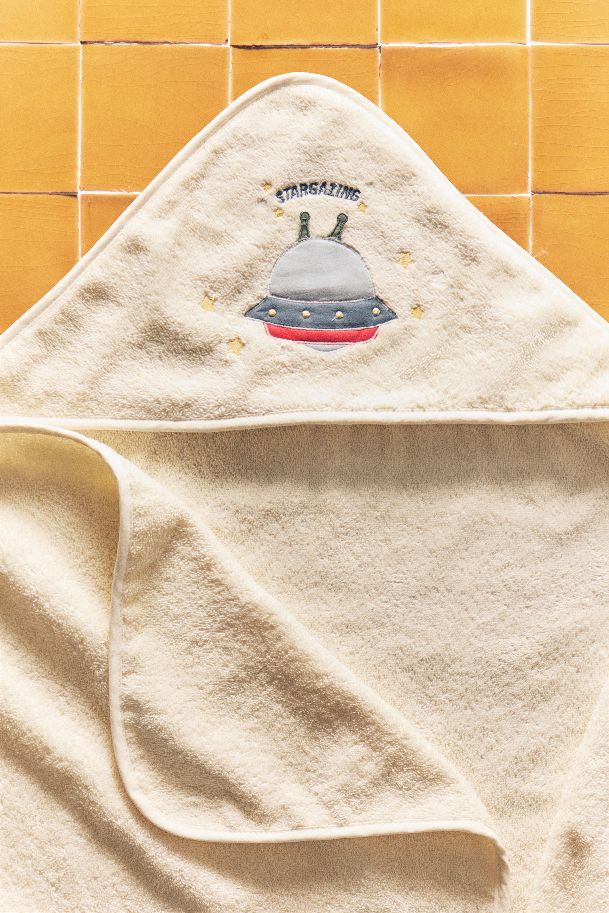 SERVIETTE DE BAIN CAPUCHE BÉBÉ VAISSEAU SPATIAL
