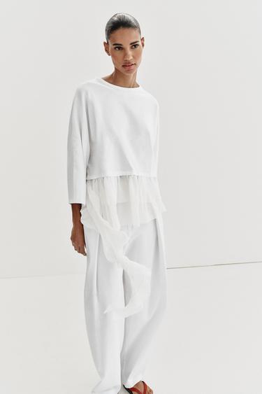 CONTRAST T-SHIRT WITH RUFFLES - White by Zara - Image 1