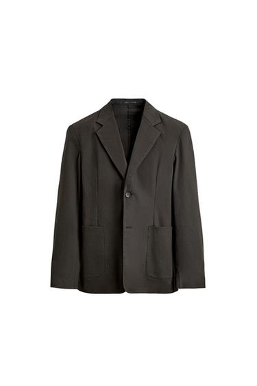 RELAXED FIT COTTON BLEND SUIT BLAZER - Brown by Zara