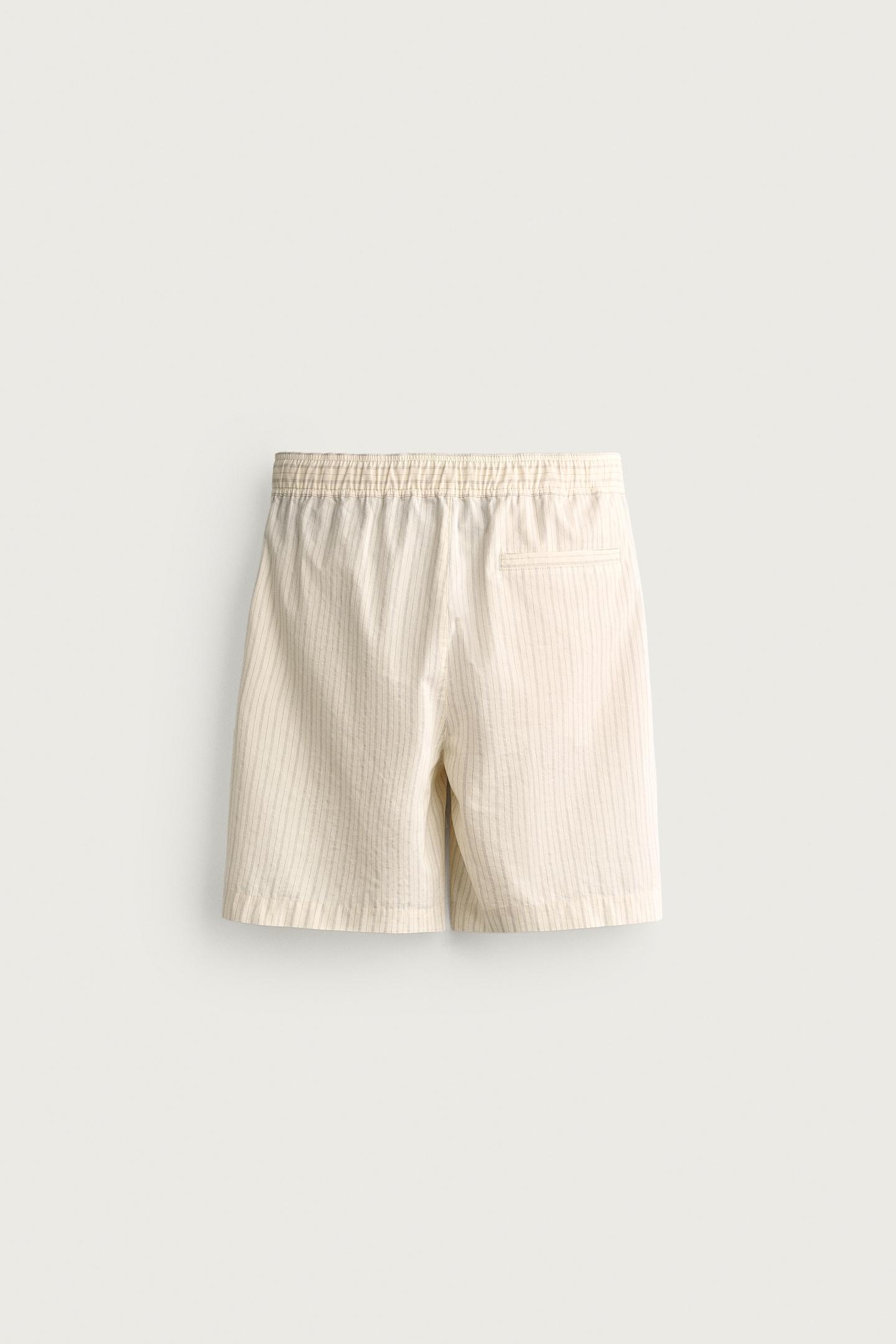 Мужские шорты Zara Striped Relaxed Fit, цвет: Устричный белый — фото 7