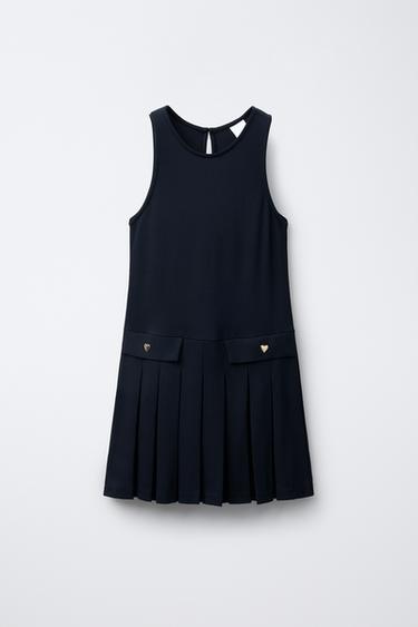 Zara PLEATED PINAFORE DRESS - Navy blue