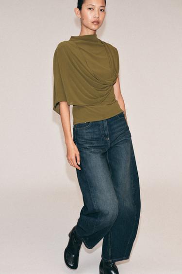 DRAPED ASYMMETRIC TOP — Olive green 1