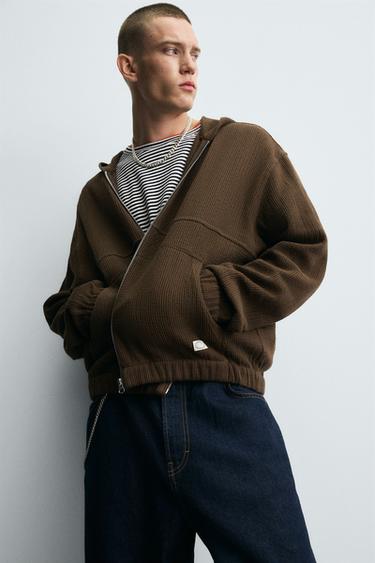 HOODED KNIT TEXTURED OVERSHIRT - Brown by Zara - Image 5