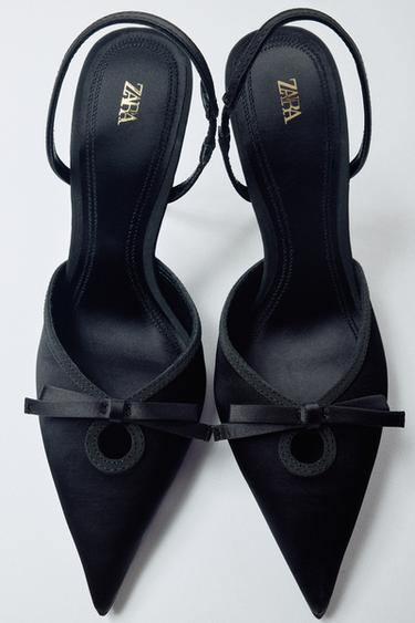 SCARPA CON TACCO EFFETTO SATINATO CON FIOCCO - Nero di Zara