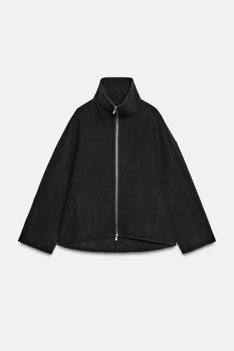 WOOL-BLEND SHORT COAT - ZW COLLECTION — Black