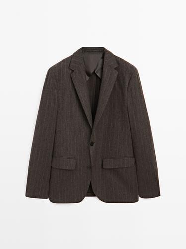 Zara Striped wool blend suit blazer - Brown marl