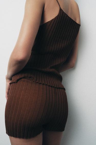 CULOTTE EN MAILLE FINE PLISSÉE - Marron de Zara - Image 2