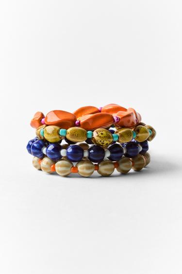 PACK OF 4 CERAMIC BEAD & SHELL BRACELETS - Multicoloured by Zara