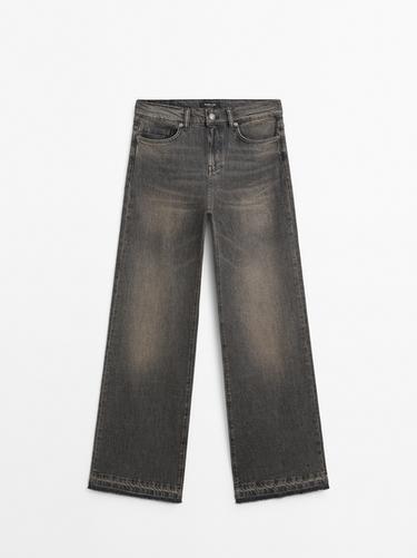 Jeans flare fit tiro medio - Gris / Natural de Zara