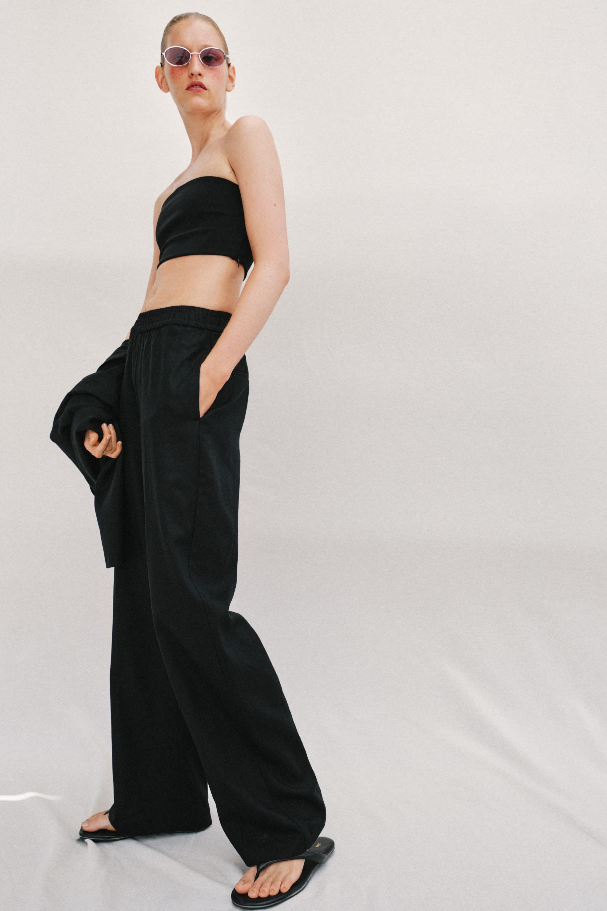 Zara KETEN KARIŞIMLI DÜZ PAÇA PANTOLON görsel 4