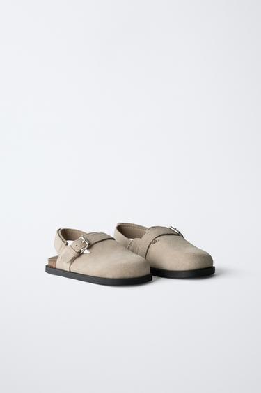 Zara SPLIT LEATHER CLOGS - Off White