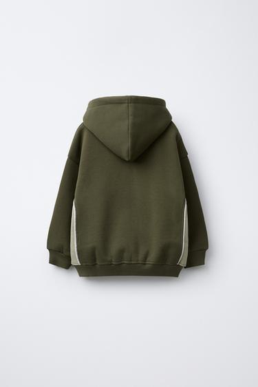 COLOUR BLOCK HOODIE WITH SLOGAN PRINT - Khaki by Zara