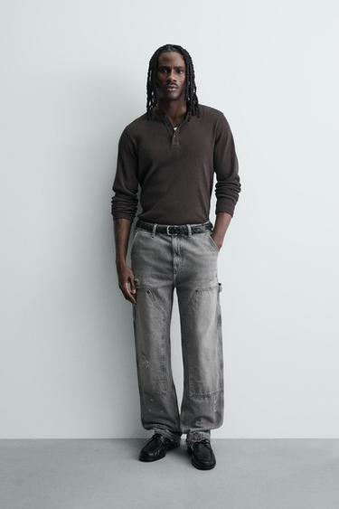Zara WASHED CARPENTER POCKET JEANS - Gray