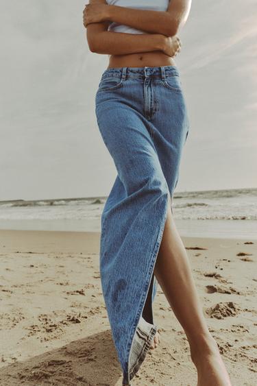 JUPE Z1975 MI-LONGUE EN JEAN À OUVERTURE - Bleu moyen de Zara