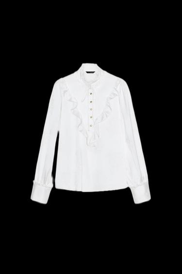 Zara JACQUARD SATIN EFFECT BLOUSE - White - Image 0