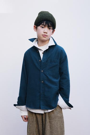 ÁO SƠ MI VẢI DẠ CÓ TÚI - Màu xanh da trời đậm từ Zara