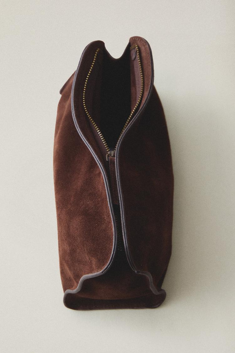 SPLIT LEATHER MAKEUP BAG — Brown