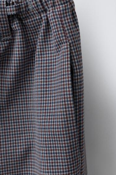 PANTALON À CARREAUX AVEC LACET - Grenat de Zara - Image 3