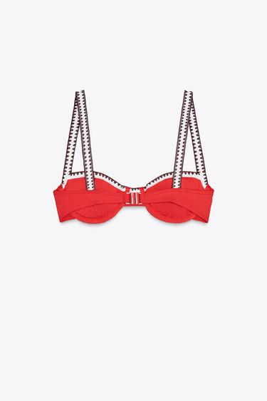 HAUT DE BIKINI ANNEAUX CONTRASTE - Rouge de Zara - Image 1