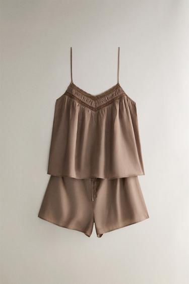 GATHERED SATEEN SHORTS - Brown by Zara - Image 4