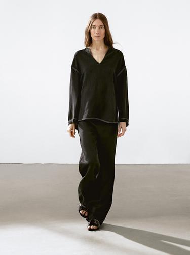 Zara Straight-leg trousers with waist detail - Black - Image 0