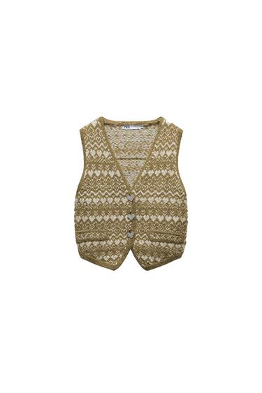 JEWEL BUTTON JACQUARD VEST