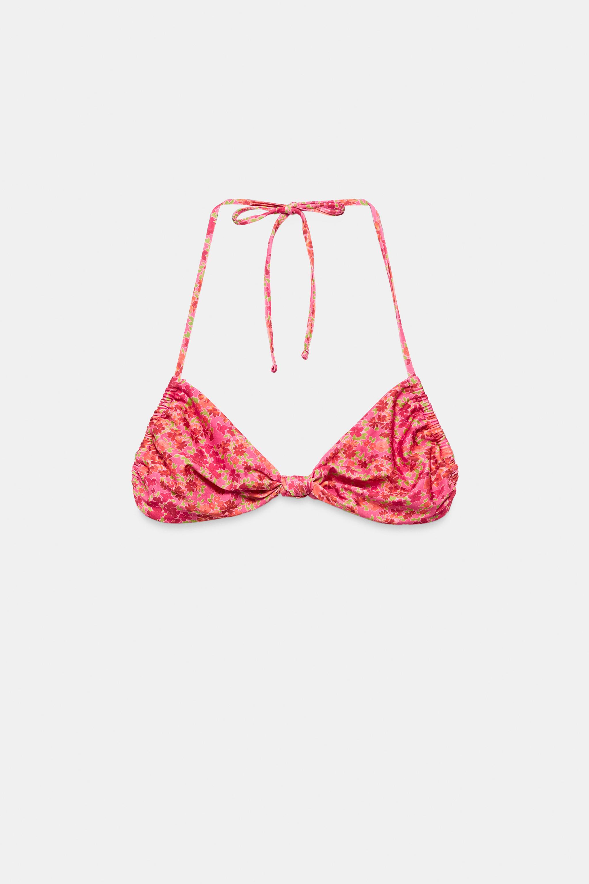 FLORAL PRINT BANDEAU BIKINI TOP — Pink