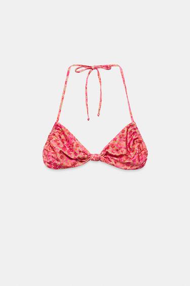 FLORAL PRINT BANDEAU BIKINI TOP - Pink by Zara - Image 4