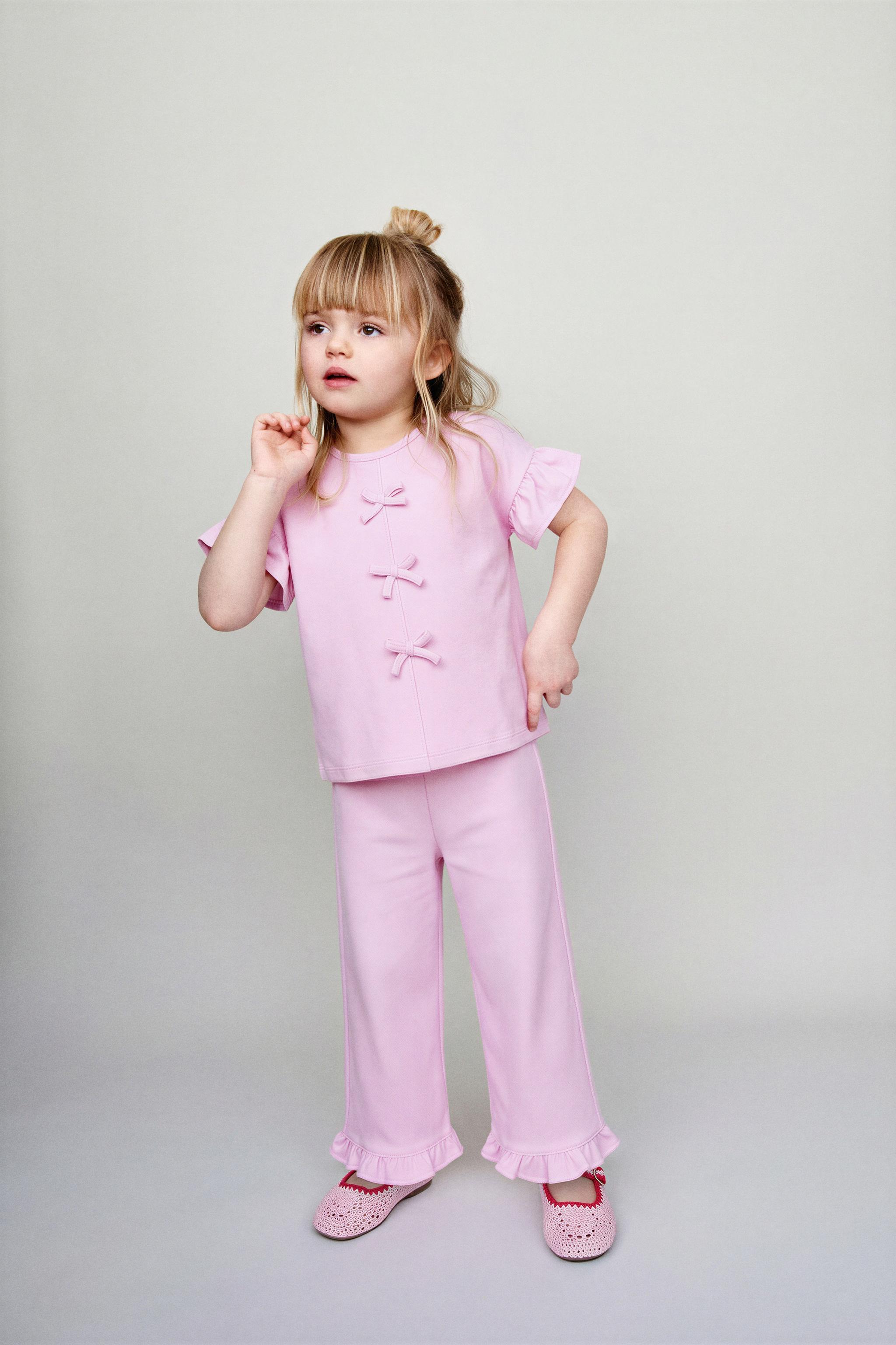 BOW AND RUFFLE T-SHIRT — Pastel mauve