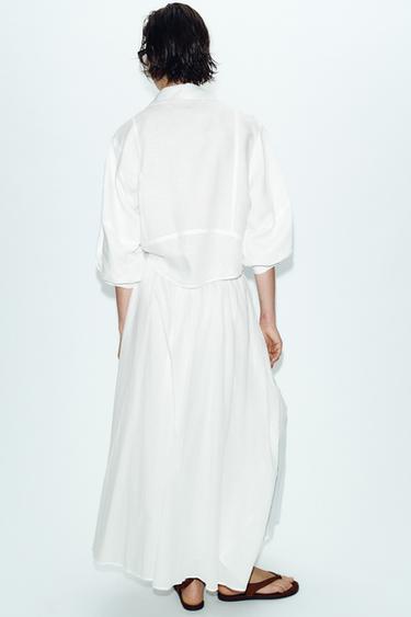 CHEMISE À MANCHES BOUFFANTES EN LIN - Blanc de Zara - Image 4